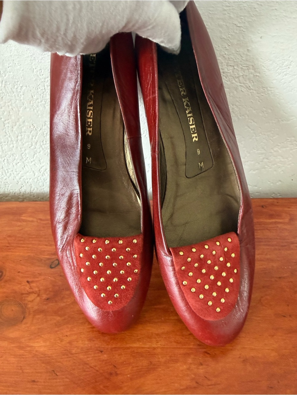 Peter Kaiser Red Leather Studded Flats